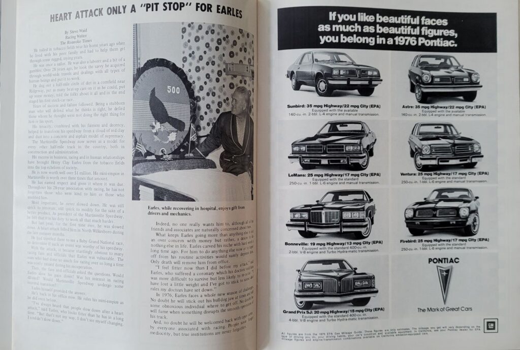 1976 NASCAR Martinsville Virginia 500 Program - Clay Earles