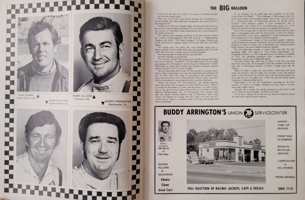 1976 NASCAR Martinsville Virginia 500 Program - The Big Balloon