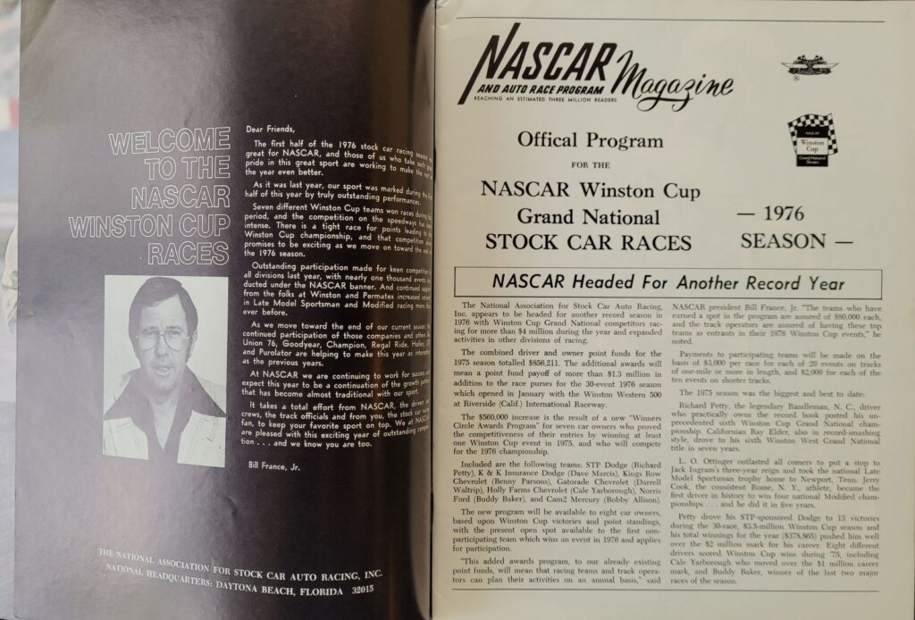 1976 NASCAR North Wilkesboro Wilkes 400 Program - Headed for Record Year