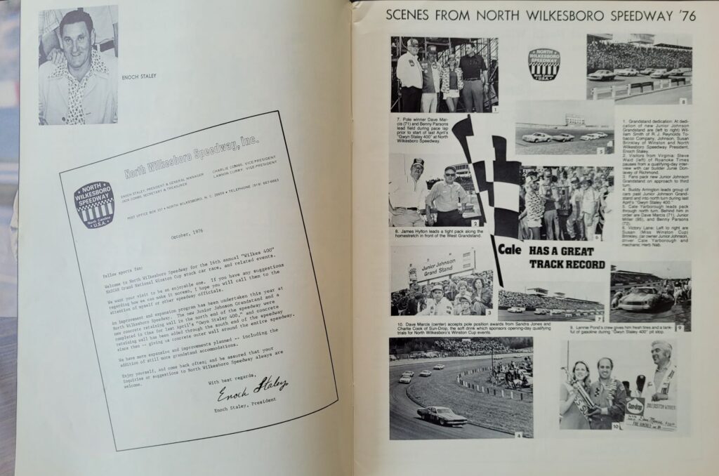 1976 NASCAR North Wilkesboro Wilkes 400 Program - Welcome Letter
