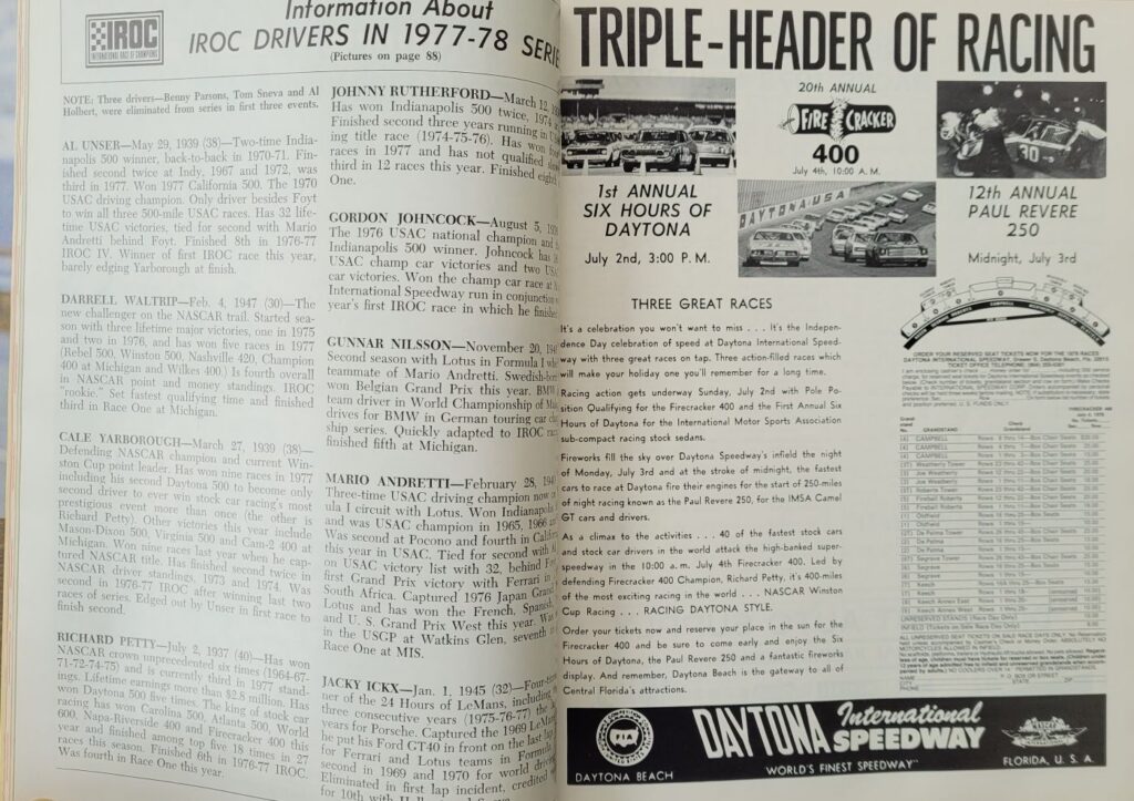 1978 NASCAR Daytona 500 Program - Pages 54-55