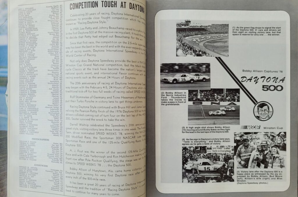 1978 NASCAR North Wilkesboro Wilkes 400 Program - Competiton Tough at Daytona