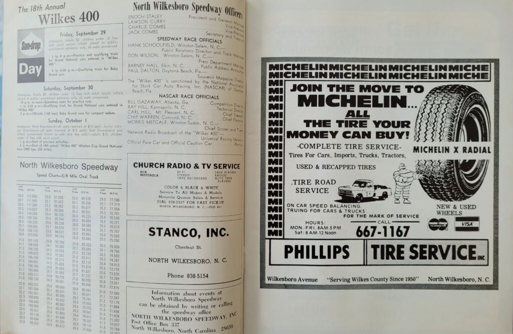 1978 NASCAR North Wilkesboro Wilkes 400 Program - Event Schedule