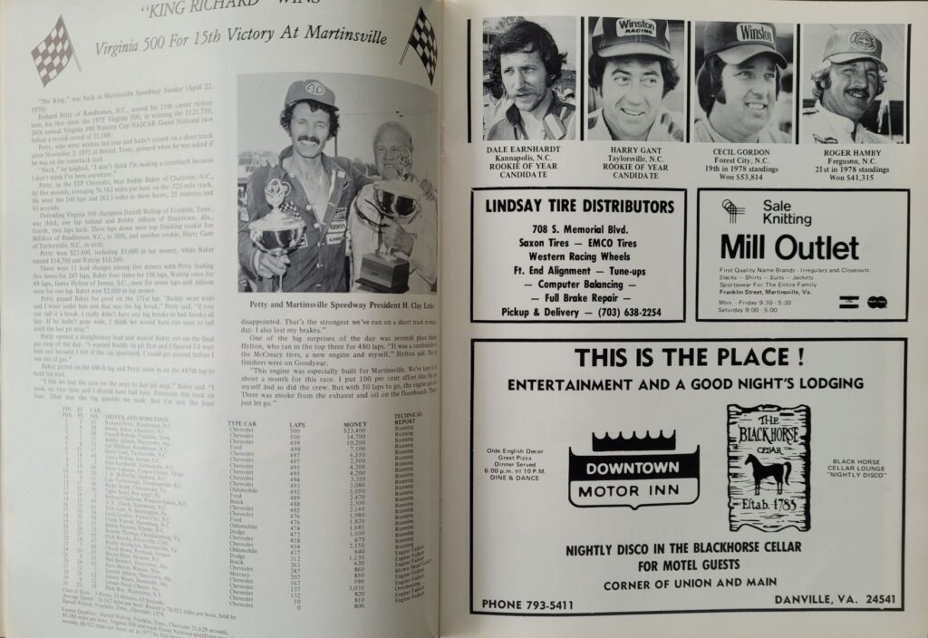 1979 NASCAR Martinsville Old Dominion 500 Program - Richard Petty