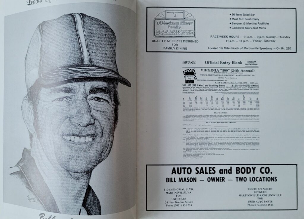 1979 NASCAR Martinsville Virginia 500 Program - Official Entry Blank