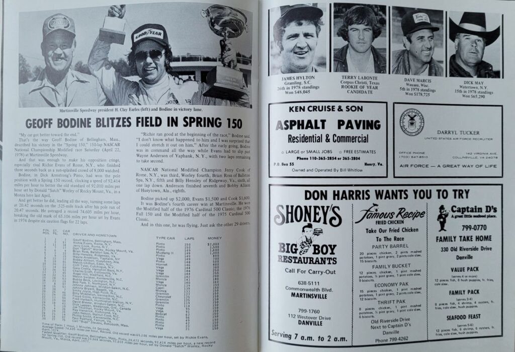 1979 NASCAR Martinsville Virginia 500 Program - Spring 150