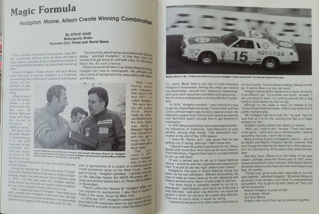 1979 NASCAR North Wilkesboro Holly Farms 400 Program - Bud Moore and Bobby Allison