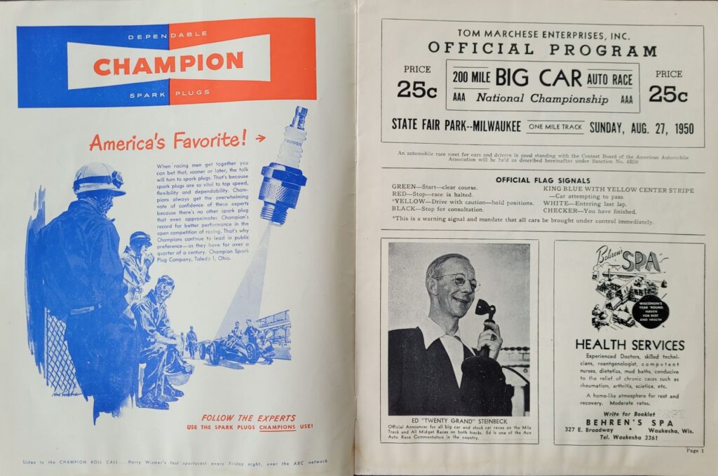 1950 AAA National Championship Milwaukee 200 Program - Pages 1