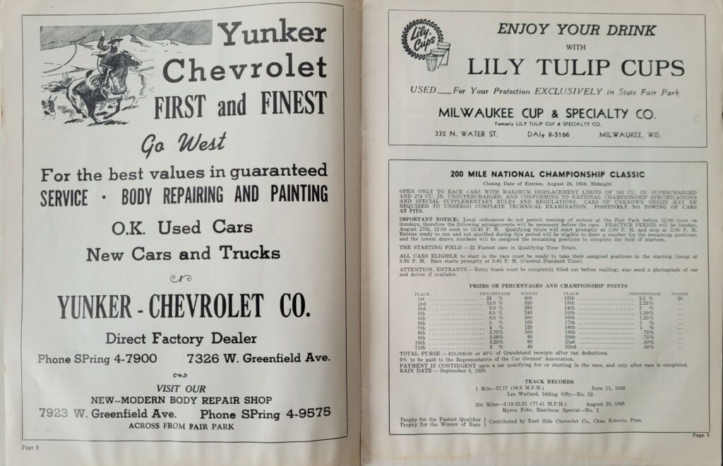 1950 AAA National Championship Milwaukee 200 Program - Pages 2-3