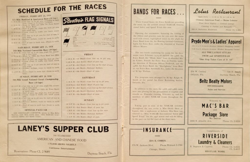 1956 NASCAR Daytona Beach & Road Course Program - Schedule for the Races