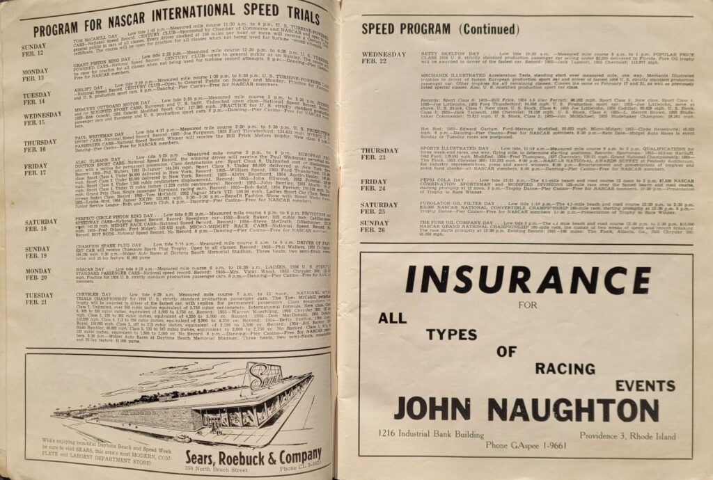 1956 NASCAR Daytona Beach & Road Course Program - Speed Trials Program