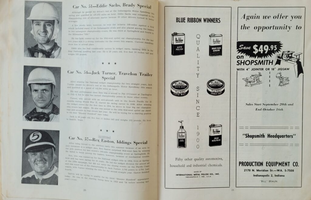 1956 USAC Indiana State Fairgrounds Hoosier Hundred Program - Pages 20-21