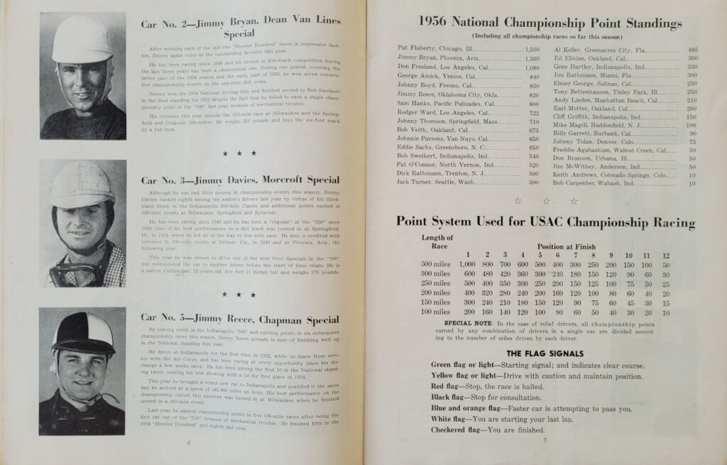 1956 USAC Indiana State Fairgrounds Hoosier Hundred Program - Pages 6-7