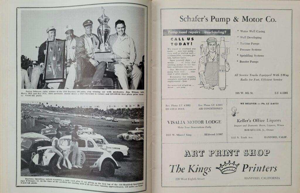 1960 NASCAR Hanford California 250 Program - Local Advertisements