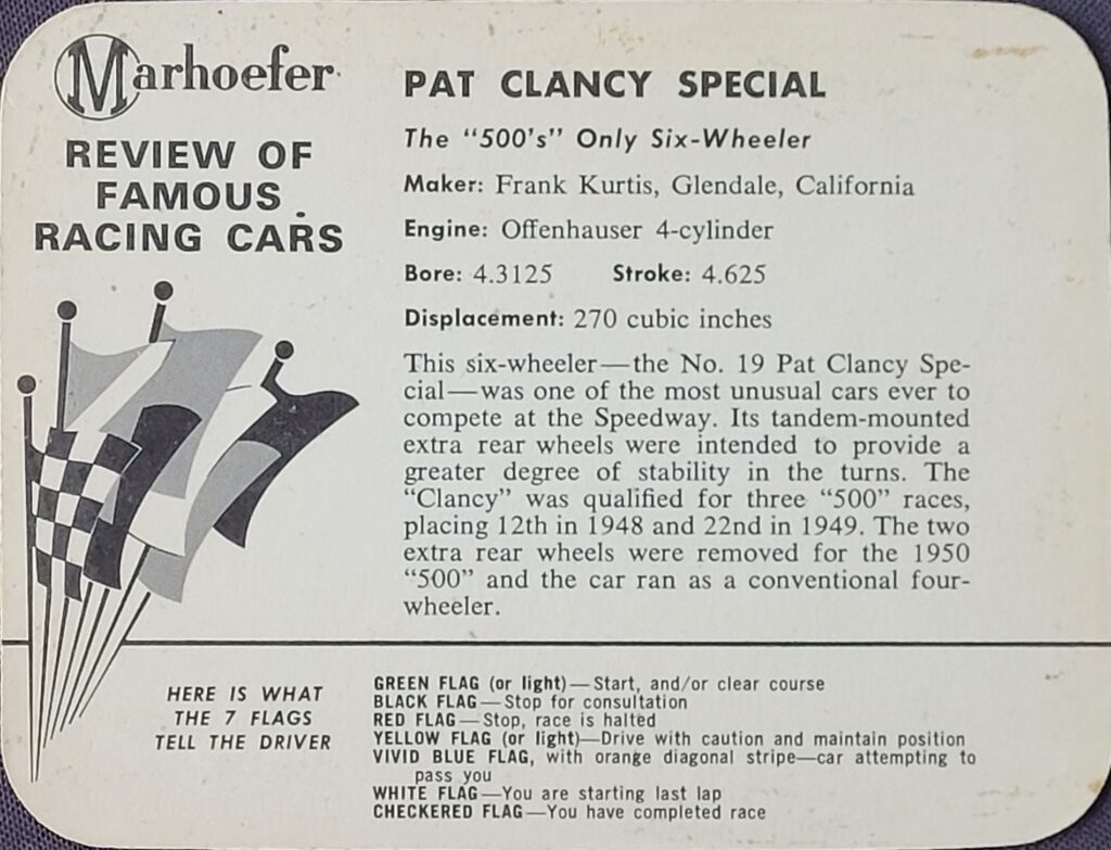 1963 Marhoefer Meats Review of Famous Racing Cars - 1948 Pat Clancy Special - Back