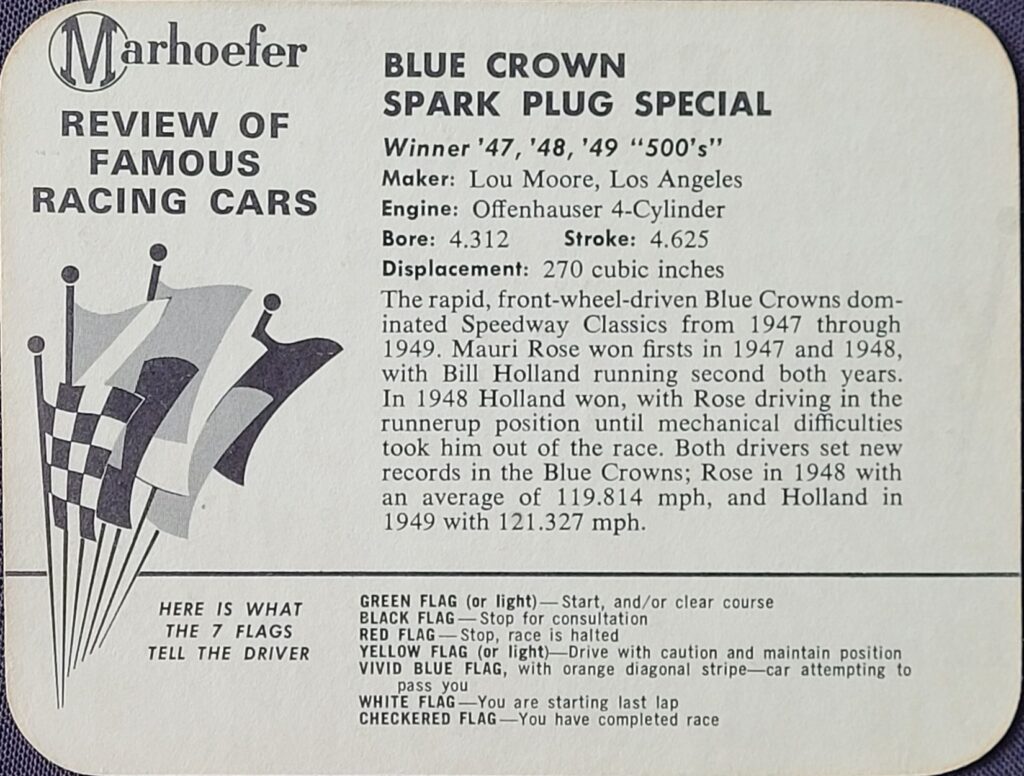 1964 Marhoefer Meats Review of Famous Cars Blue Crown Spark Plug Special of Mauri Rose and Bill Holland - Back