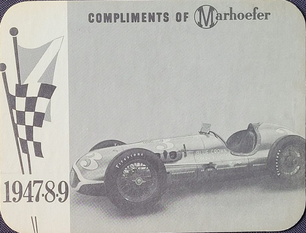 1964 Marhoefer Meats Review of Famous Cars Blue Crown Spark Plug Special of Mauri Rose and Bill Holland - Front