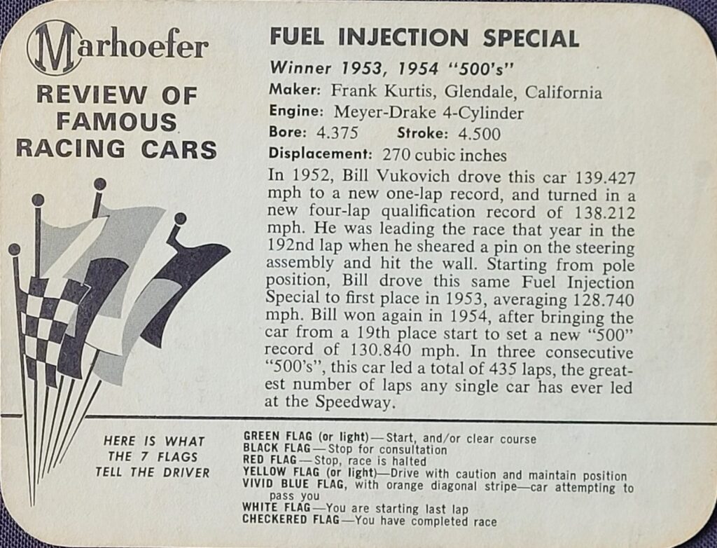 1964 Marhoefer Meats Review of Famous Cars Fuel Injection Special of Bill Vukovich - Back