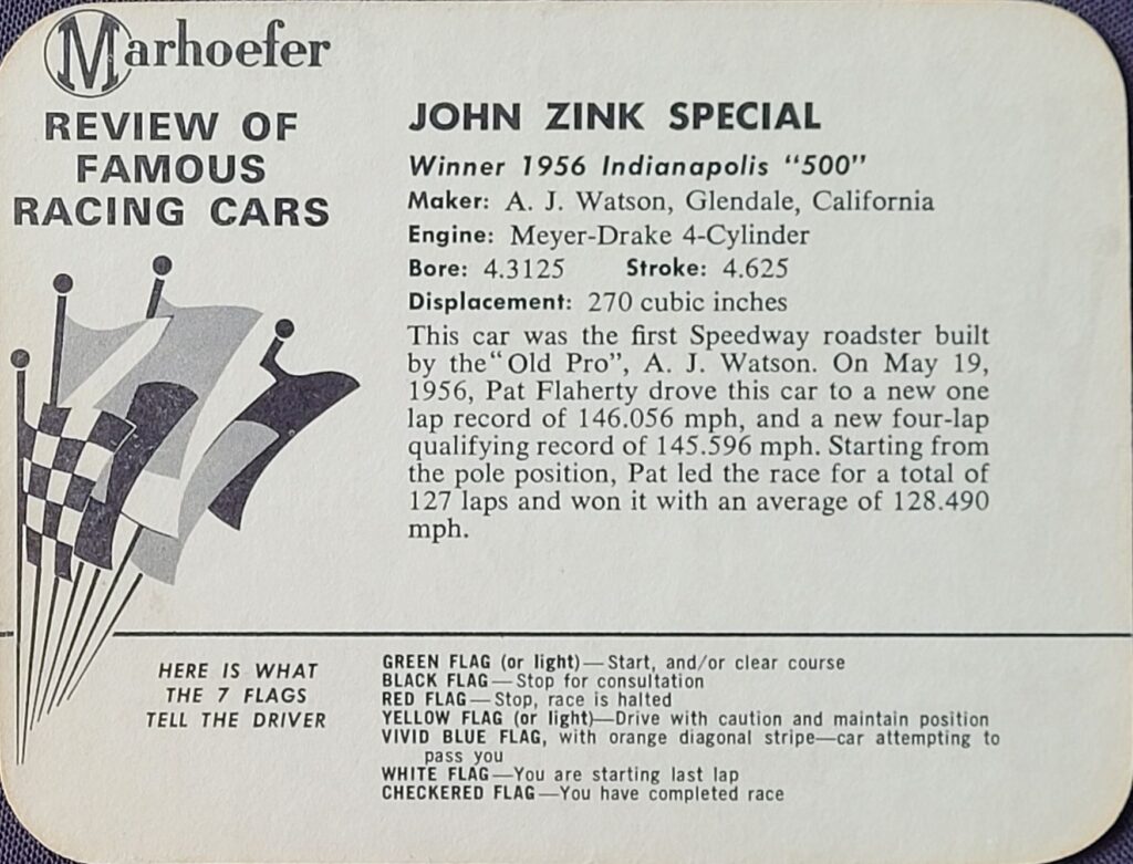 1964 Marhoefer Meats Review of Famous Cars John Zink Special of Pat Flaherty - Back