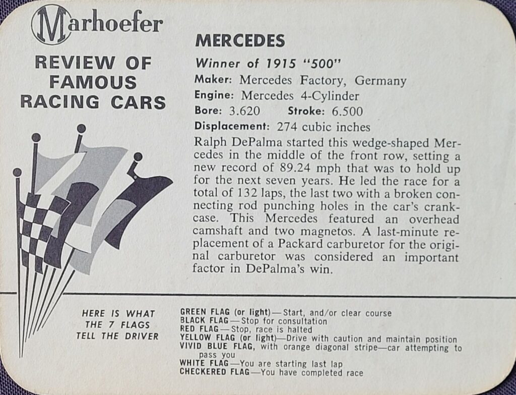 1964 Marhoefer Meats Review of Famous Cars Mercedes of Ralph DePalma - Back