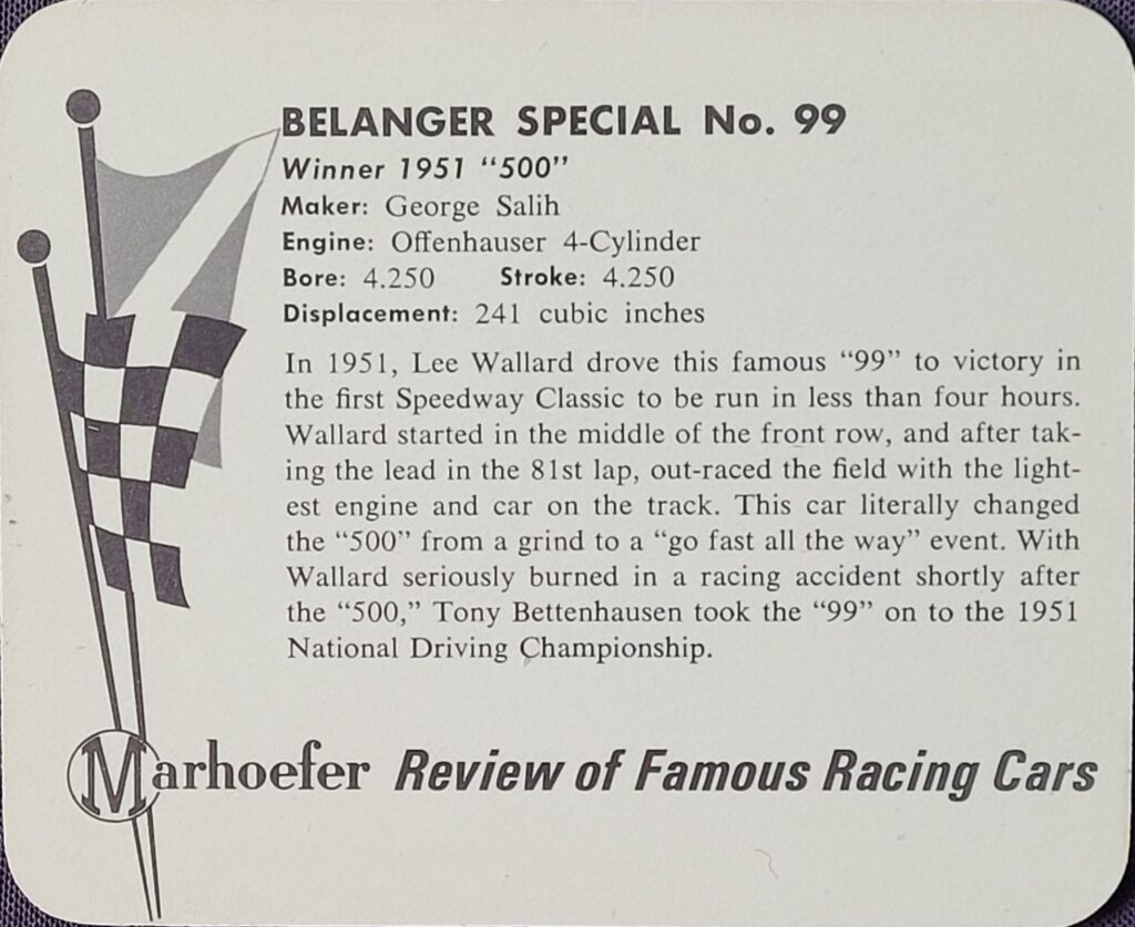 1965 Marhoefer Meats Review of Famous Racing Cars Belanger Special #99 Lee Wallard - Back