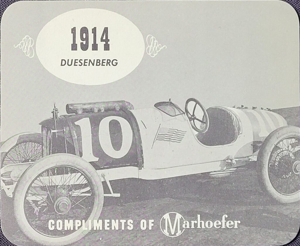 1965 Marhoefer Meats Review of Famous Racing Cars Duesenberg #10 of Eddie Rickenbacker - Front