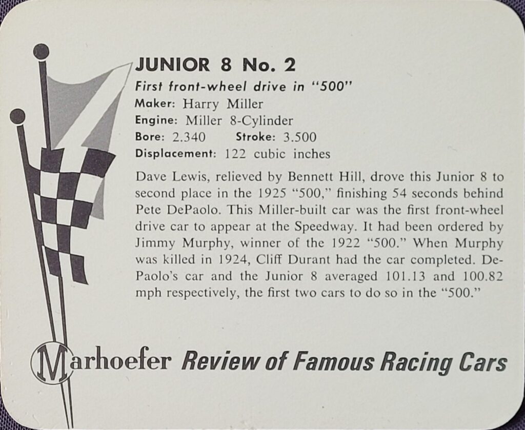1965 Marhoefer Meats Review of Famous Racing Cars Junior 8 #2 of Dave Lewis & Bennett Hill - Back