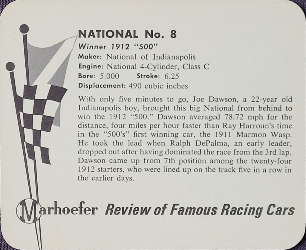 1965 Marhoefer Meats Review of Famous Racing Cars National #8 of Joe Dawson - Back