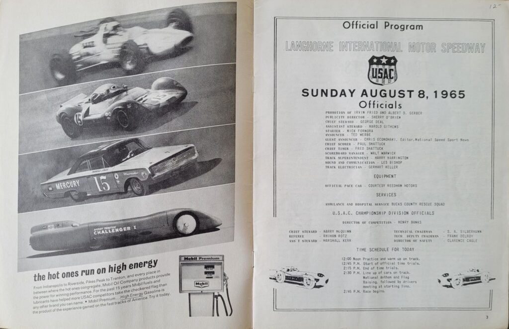 1965 USAC Langhorne 125 Program - Pages 2-3