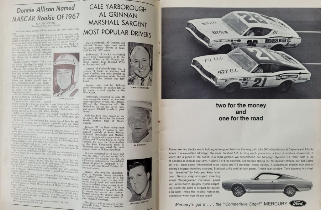 1968 NASCAR Fonda 200 Program - Most Popular Drivers