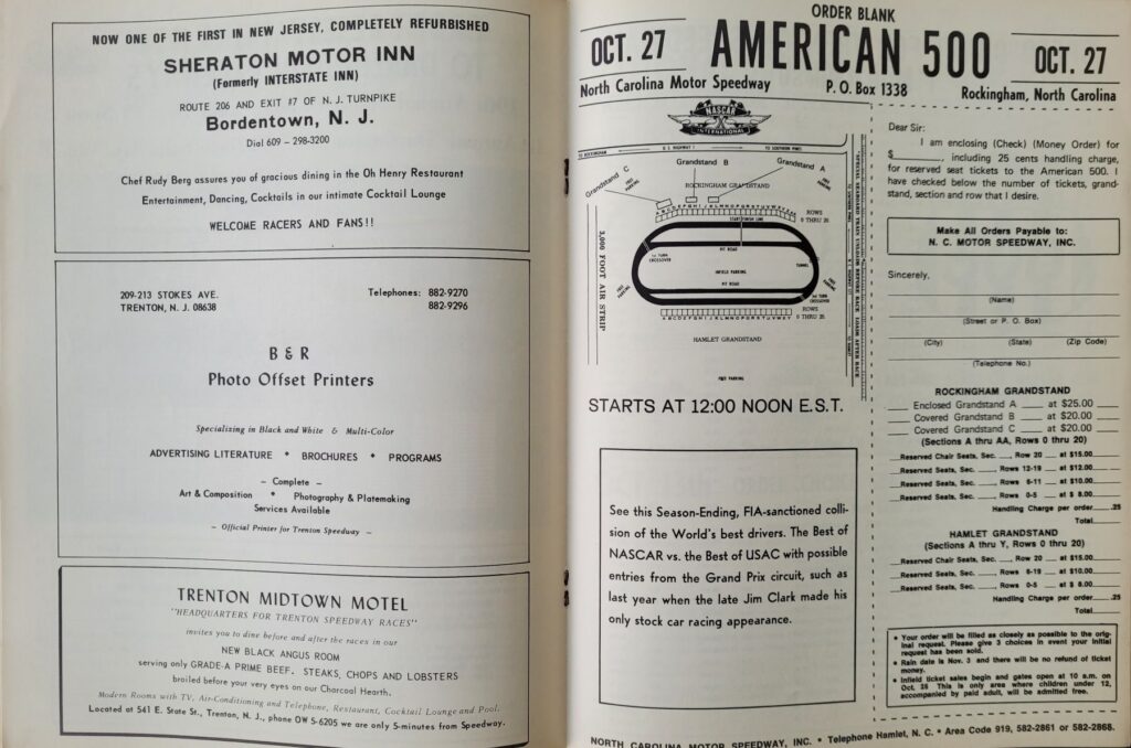 1968 NASCAR Trenton Northern 300 Program - Advertisements