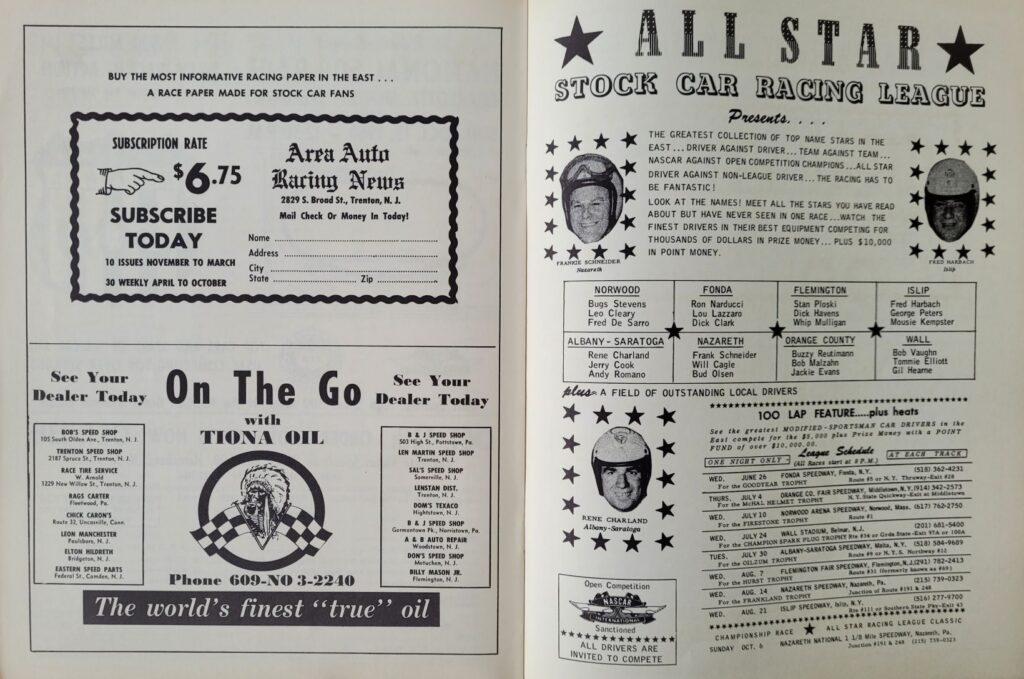 1968 NASCAR Trenton Northern 300 Program - All Star League