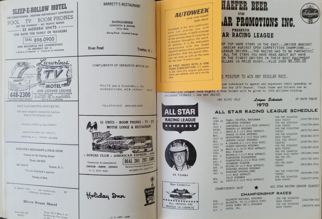 1970 NASCAR Trenton Schaefer 300 Program - All Star Racing League