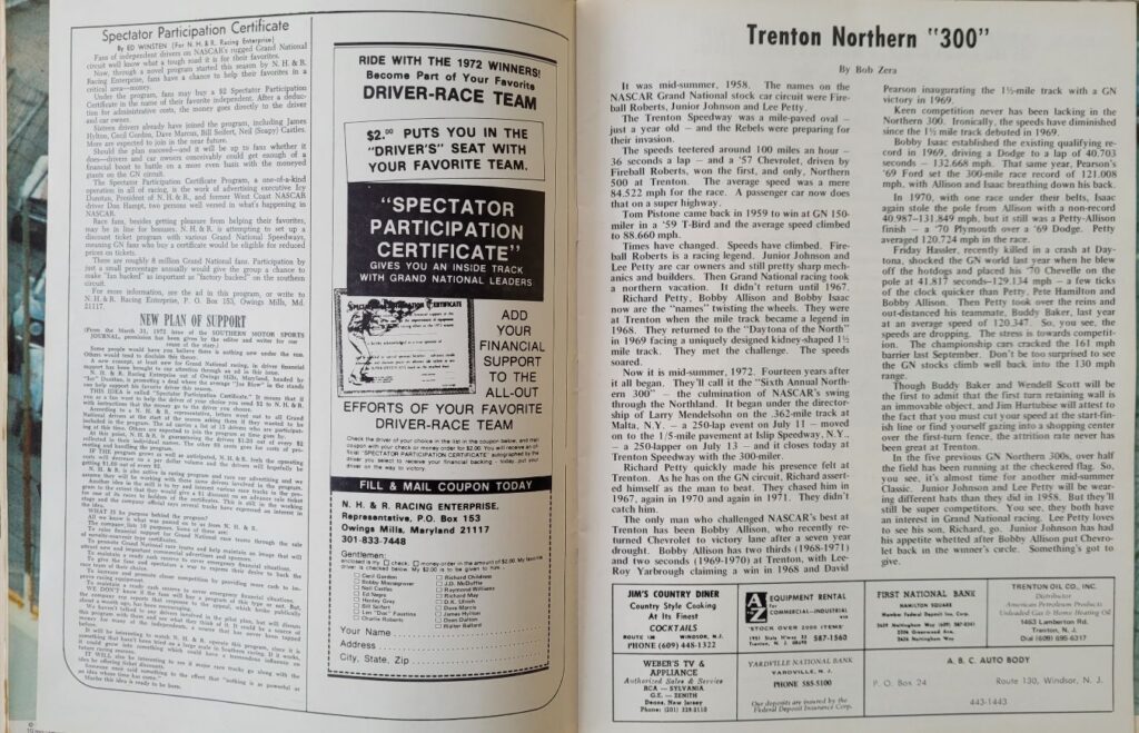1972 NASCAR Trenton Northern 300 Program - Trenton Northern 300