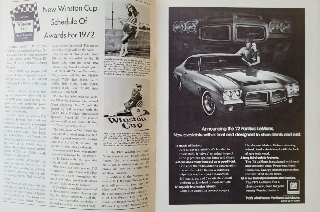 1972 NASCAR Trenton Northern 300 Program - Winston Cup Awards