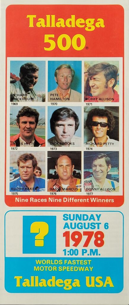 1978 NASCAR AIMS Talladega 500 Ticketing Brochure - Front