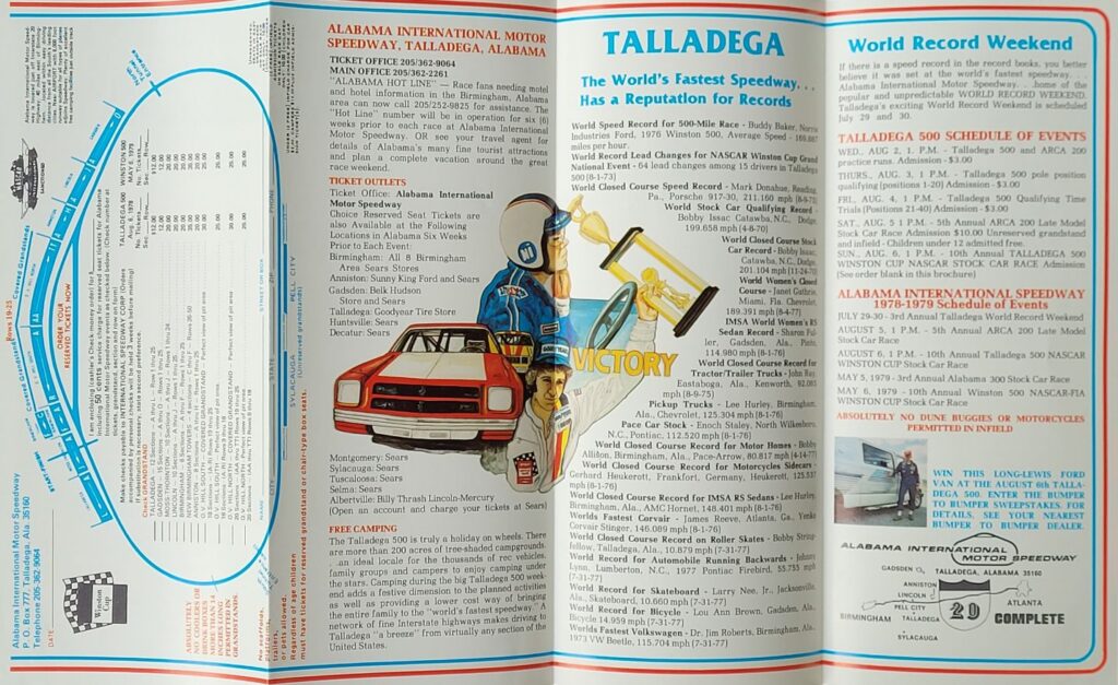 1978 NASCAR AIMS Talladega 500 Ticketing Brochure - Interior