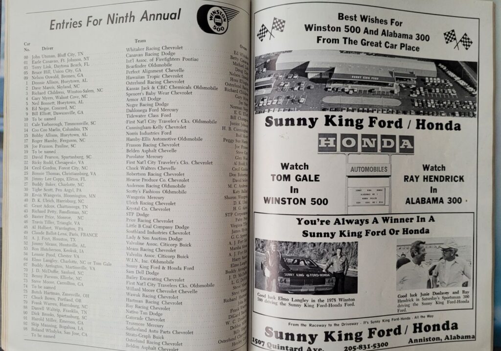 1978 NASCAR AIMS Winston 500 Program Pages 70-71