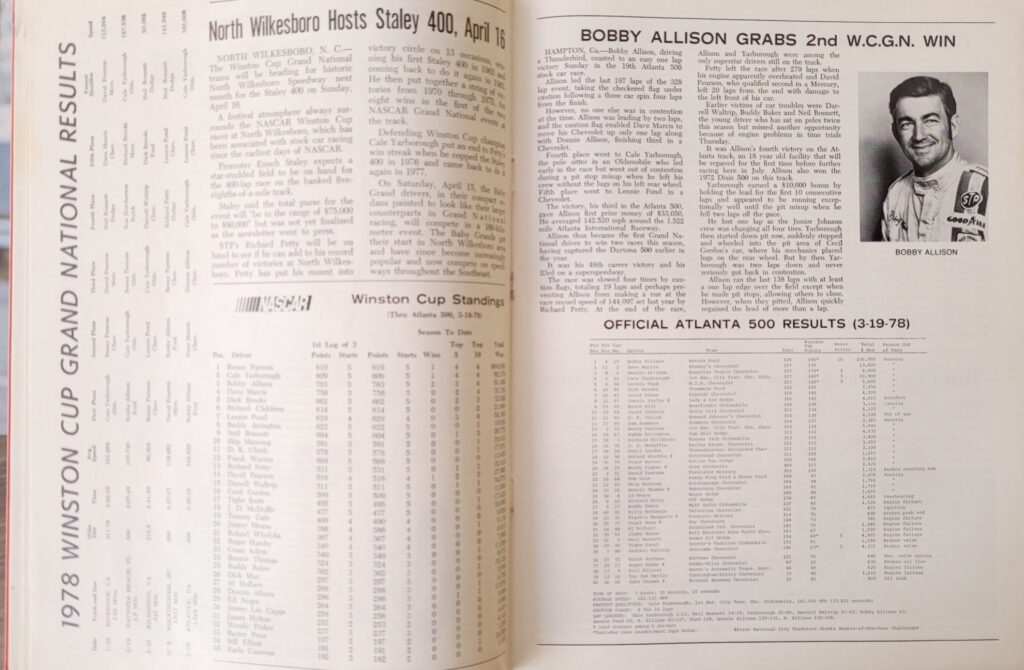 1978 NASCAR Bristol Southeastern 500 Program - Recent Results