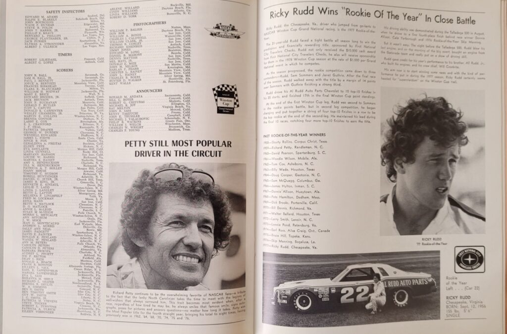 1978 NASCAR Bristol Southeastern 500 Program - Ricky Rudd ROY