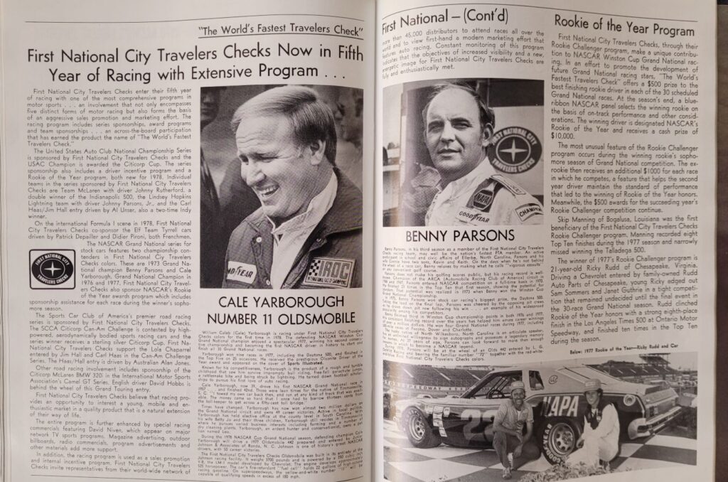 1978 NASCAR Bristol Volunteer 500 Program - First National City Travelers Checks