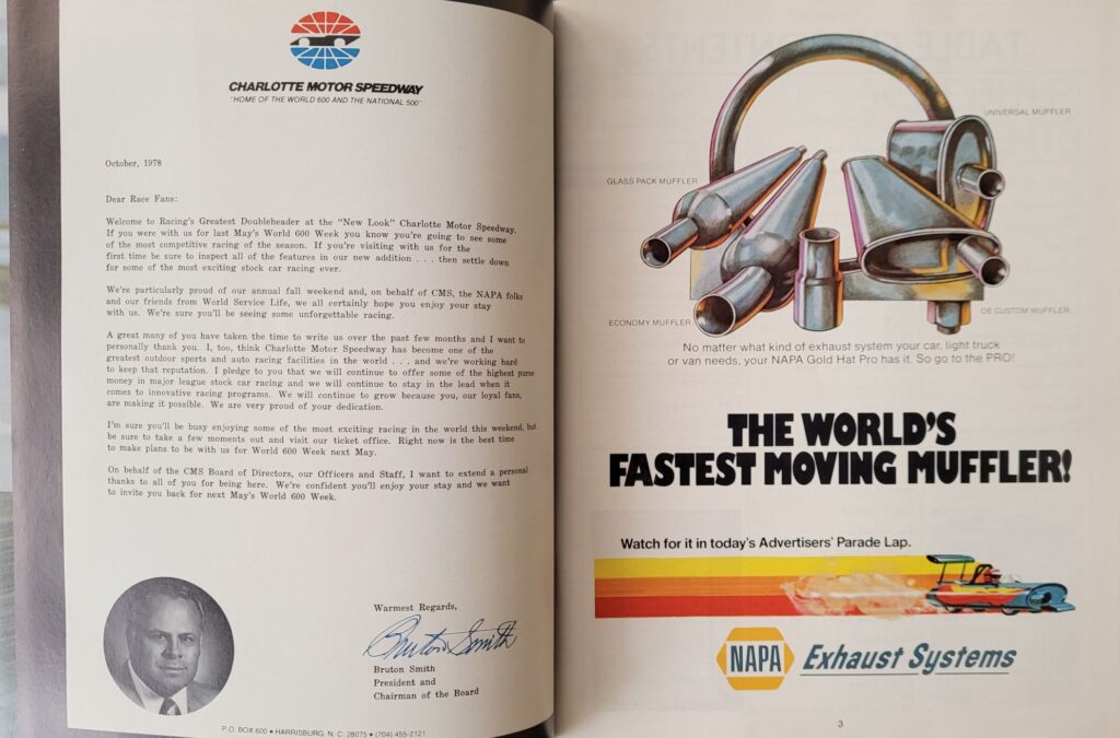 1978 NASCAR Charlotte NAPA National 500 Program - Pages 2-3