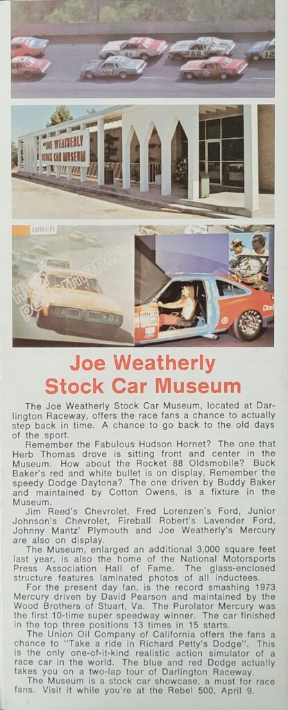 1978 NASCAR Darlington Rebel 500 Ticketing Brochure - Back