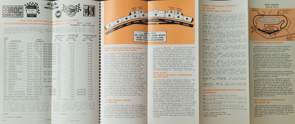 1978 NASCAR Daytona 500 Ticketing Brochure - Interior