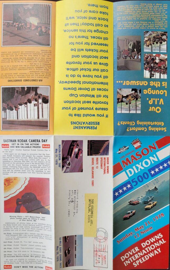 1978 NASCAR Dover Mason-Dixon 500 Ticketing Brochure - Exterior