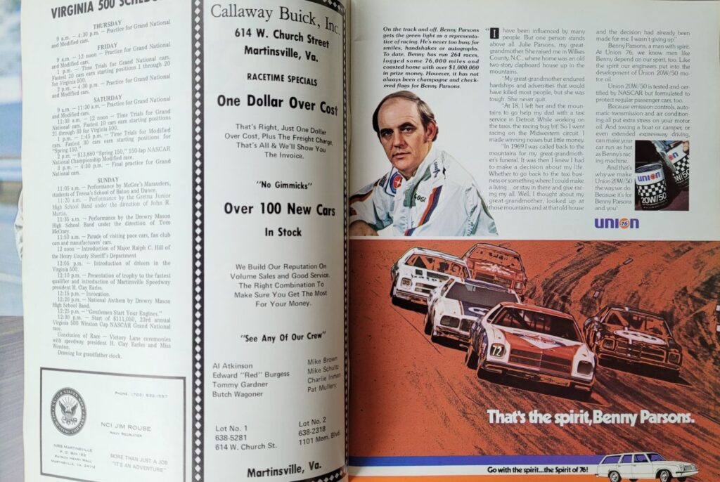 1978 NASCAR Martinsville Virginia 500 Program - Event Schedule