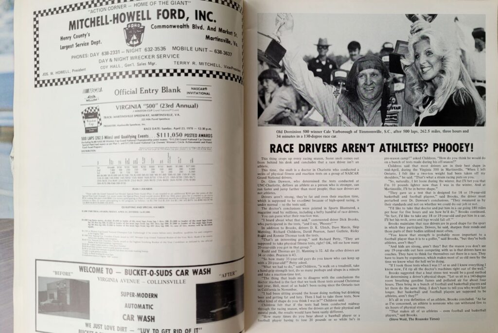 1978 NASCAR Martinsville Virginia 500 Program - Official Entry Blank