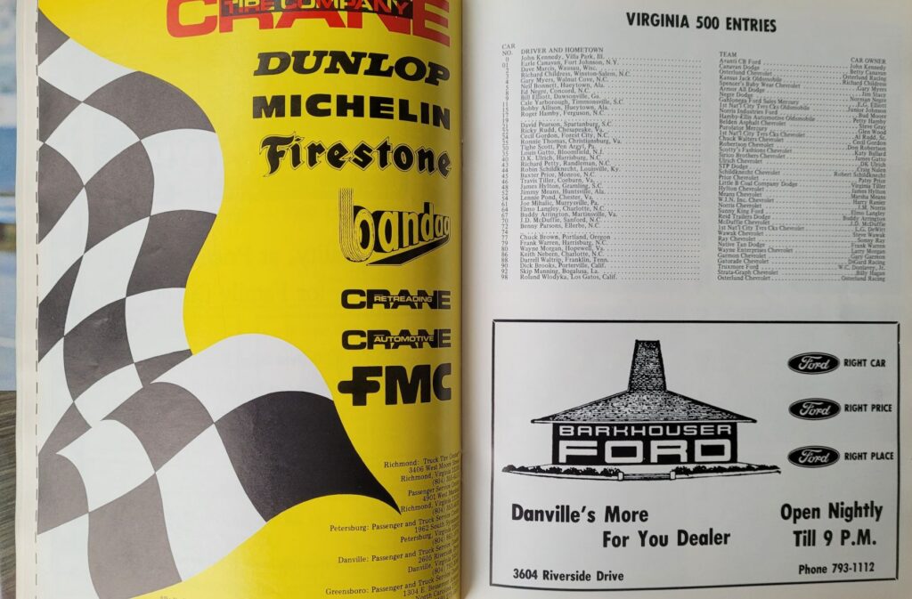 1978 NASCAR Martinsville Virginia 500 Program - Probable Entries