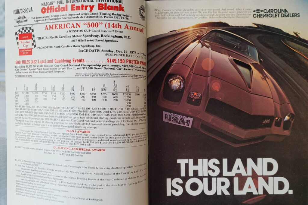 1978 NASCAR NCMS Rockingham American 500 Program - Pages 2-3