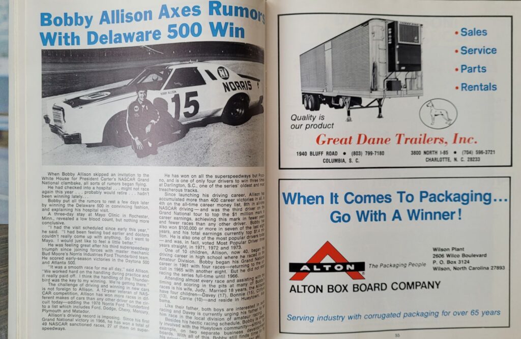 1978 NASCAR NCMS Rockingham American 500 Program - Pages 54-55